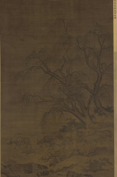 Water-buffaloes and Attendants under Willow-trees by Ming Dynasty Chinese School