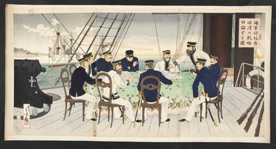 Japanese naval officers discussing tactics by Mizuno Toshikata