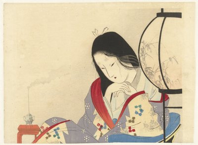 Woman by a Lamp in Interior by Mizuno Toshikata