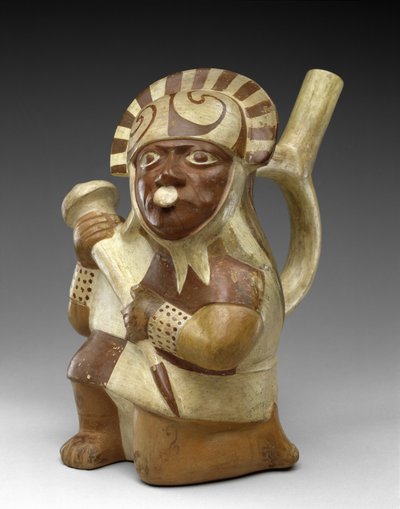 Kneeling Warrior Effigy Vessel by Moche Moche
