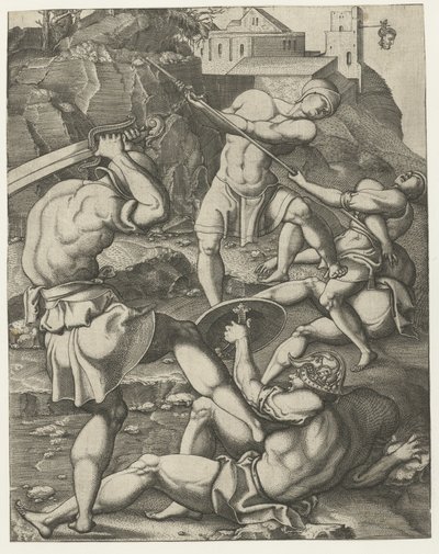 Battle between Five Roman Soldiers by Monogrammist AC