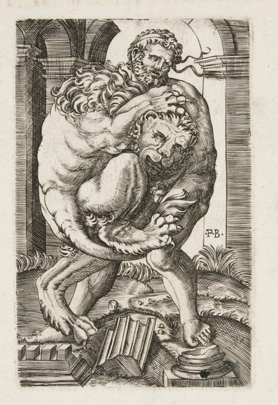 Hercules and the Nemean Lion by Monogrammist B