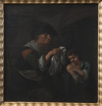 Old Lady Inspecting a Boy