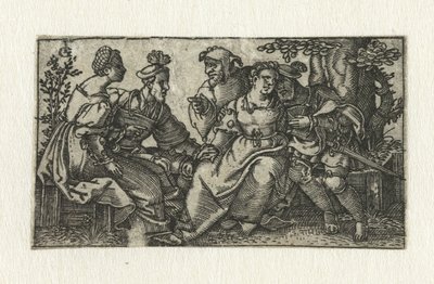 Two Lovers with a Jester by Monogrammist FG