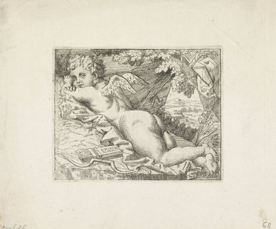 Reclining Cupid by Monogrammist JD (Nederland)