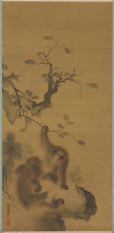 Monkeys on a Rock Ledge by Mori Sosen