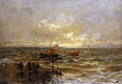 Sailing Boats off a Jetty by Mose Bianchi