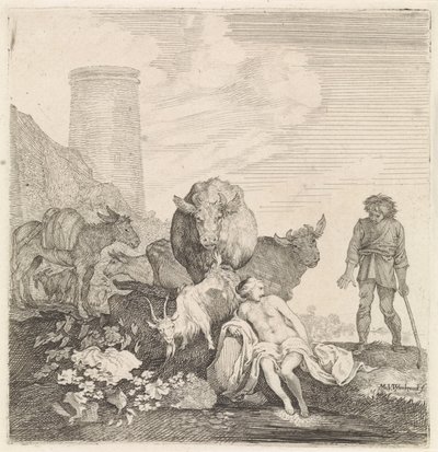 Woman Surprised While Bathing by Moyses van Wtenbrouck