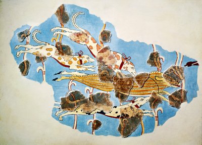 Fresco depicting hunting scene, from Tiryns, Greece by Mycenaean Mycenaean