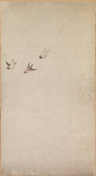 Puppies, Sparrows and Chrysanthemums by Nagasawa Rosetsu