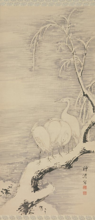 Herons in the Snow by Nakabayashi Chikuto