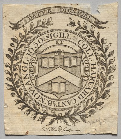 Bookplate: Seal of Harvard College by Nathaniel Hurd