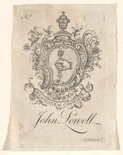 Bookplate of John Lowell by Nathaniel Hurd