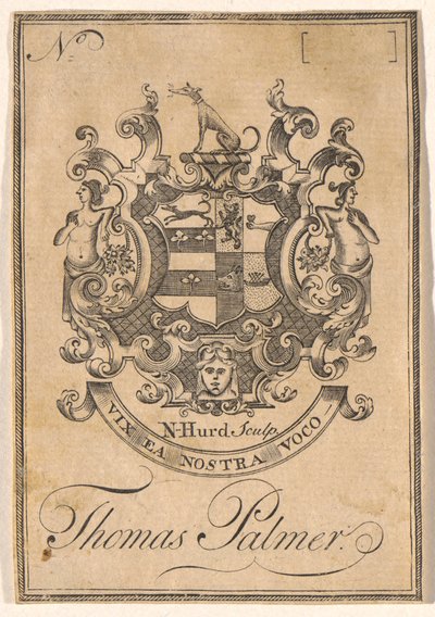 Bookplate of Thomas Palmer by Nathaniel Hurd