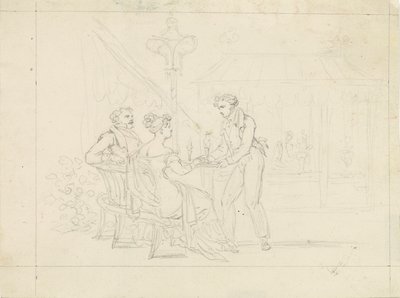 Biedermeier Couple in Café, Waiter Serving Ice Cream by Leopold Blonder
