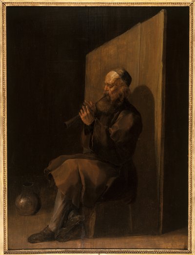 Old flute player by Netherlandish School