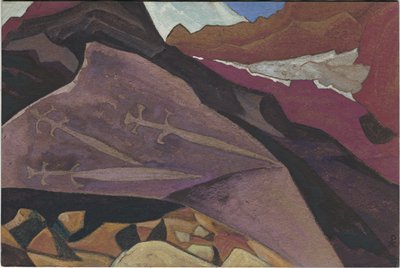 Three Glaives, Images on Rock, Lahul by Nicholas Roerich