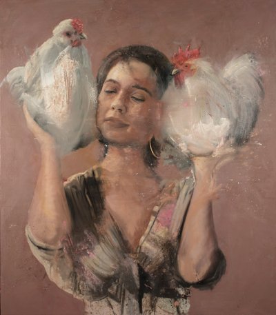 Girl with roosters by Nicola Pucci
