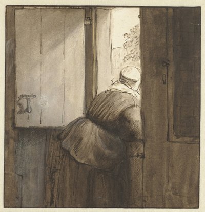 Woman Leaning Over Half-Door by Nicolaes Maes (possibly)