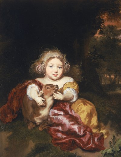 Girl Caressing a Fawn by Nicolaes Maes