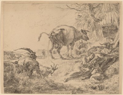 Cow Pissing by Nicolaes Pietersz Berchem