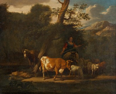 Shepherdess with Cows under a Tree by Nicolaes Pietersz. Berchem