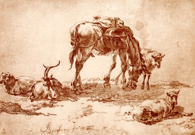 Pasture with Donkey, Goat and Sheep by Nicolaes Pietersz. Berchem