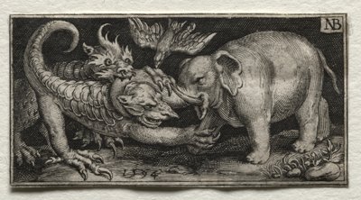 Elephant Fighting Two Beasts by Nicolaes de Bruyn