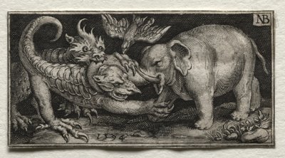 Elephant Fighting Two Beasts by Nicolaes de Bruyn