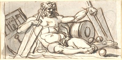 A Reclining Nude Sea God with Attributes by Nicolai Abildgaard
