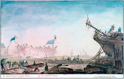 Launching a Ship at Brest, c. 1750-1810 by Nicolas Marie Ozanne