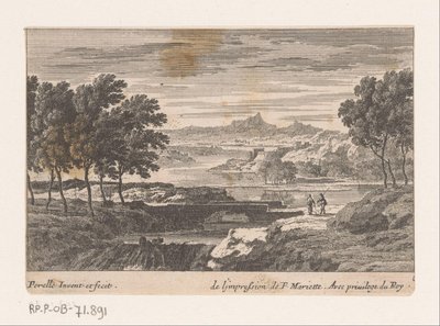 Landscape with Walkers by a Stone Bridge by Nicolas Perelle