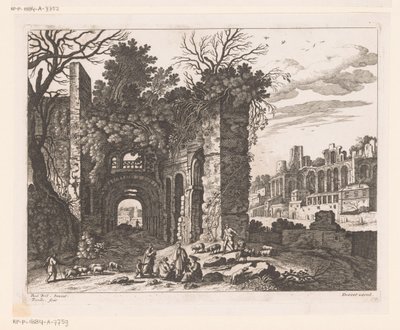 Resting Family in Front of a Ruin by Nicolas Perelle