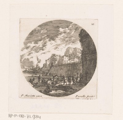 Cityscape with Moored Rowboat by Nicolas Perelle
