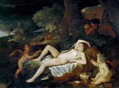 Resting Venus with cupid by Nicolas Poussin