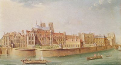 Houses in the Cloister of Notre-Dame, Paris by Nicolas Raguenet