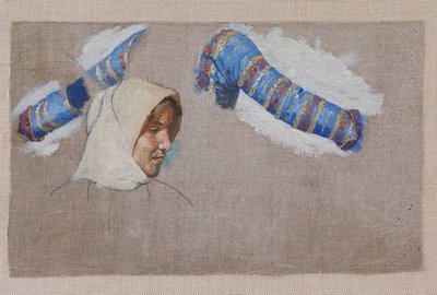 Studies of Drapery and a Woman