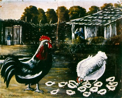 Chicken and Cockerel by Niko Pirosmani