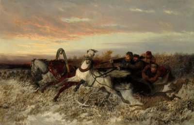 Horse Sleigh, Chased by Wolves by Nikolai Jegorowitsch Swertschkow