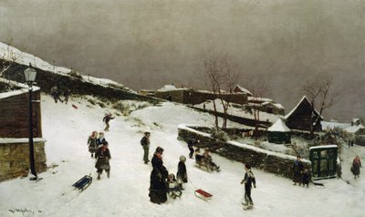 Winter scene in Nordnes, Bergen by Nikolai Martin Ulfsten