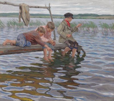 Boys Fishing off a Pier by Nikolai Petrovich Bogdanov Belsky