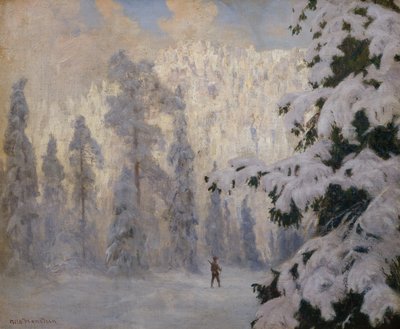 Hunter Skiing in Winter Landscape by Nils Hansteen