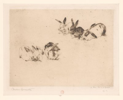 Six Rabbits by Norbert Goeneutte (signed by artist)