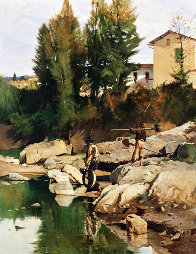 Sand diggers on the Mugnone by Odoardo Borrani