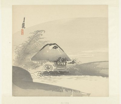 River Landscape with House and Waterwheel by Ogata Gekko