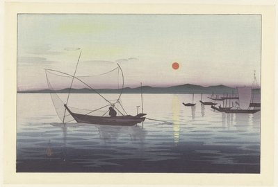 Boats and Setting Sun by Ohara Koson
