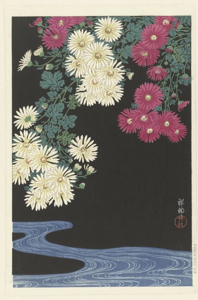 Chrysanthemums and Running Water by Ohara Koson