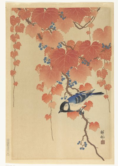 Coal Tit on Paulownia Branch by Ohara Koson