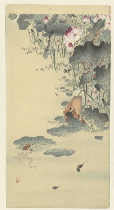Frog and Tadpoles by Ohara Koson