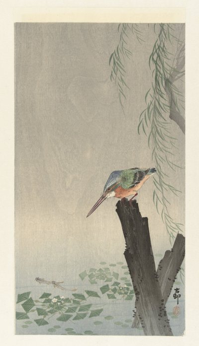 Kingfisher on a Tree Stump by Ohara Koson